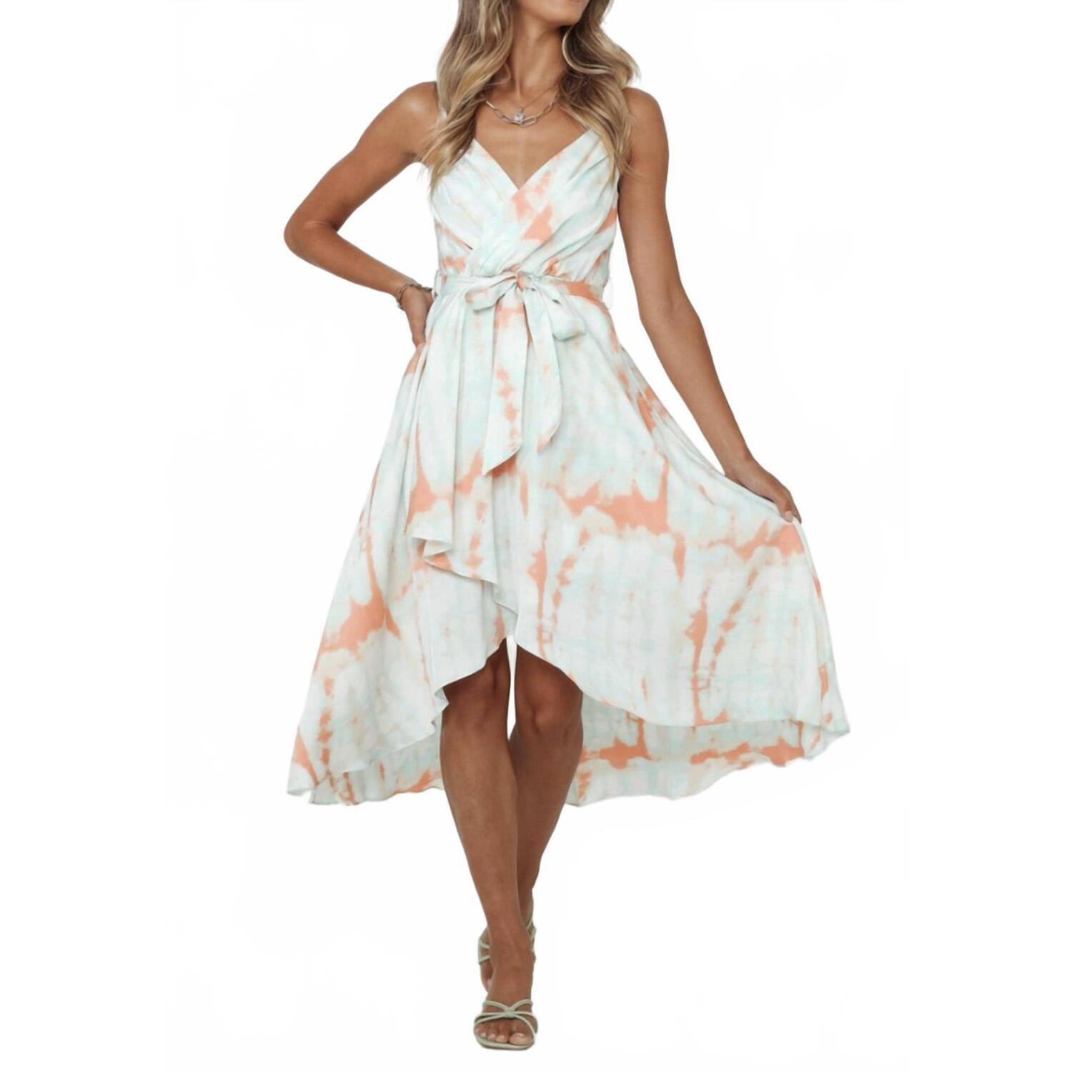 New One & Only Gemma Tie-Dye Wrapped Midi Dress In Orange